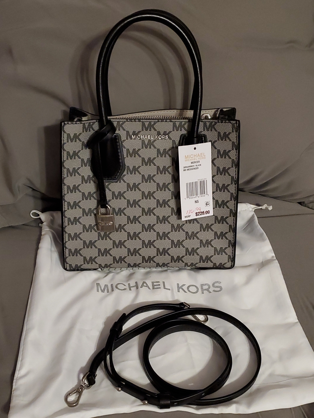 Michael Kors Grey/Black MK Logo Satchel with Crossbody Strap